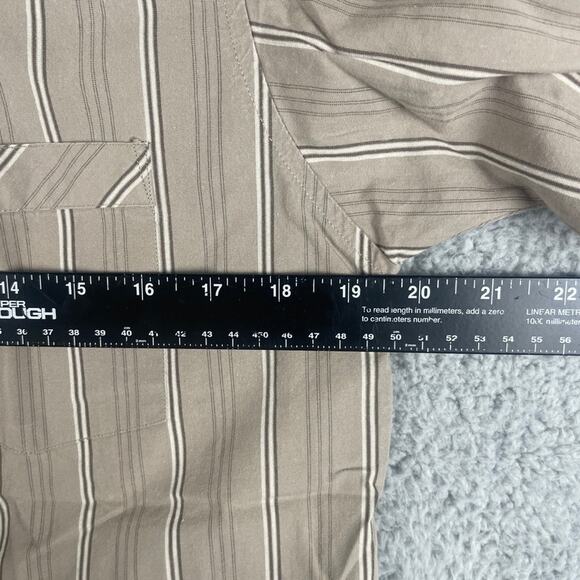 XG Prep Men's Large Brown Striped Crest Short Sleeve Button Up Shirt - Picture 10 of 16